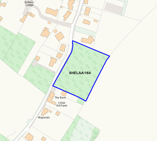 A map showing the location of SHELAA/164 outlined in blue