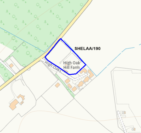 A map showing the location of SHELAA/190 outlined in blue