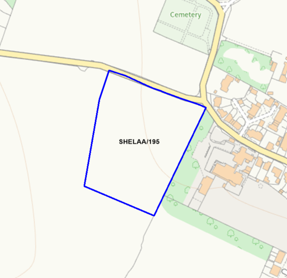 A map showing the location of SHELAA/195 outlined in blue