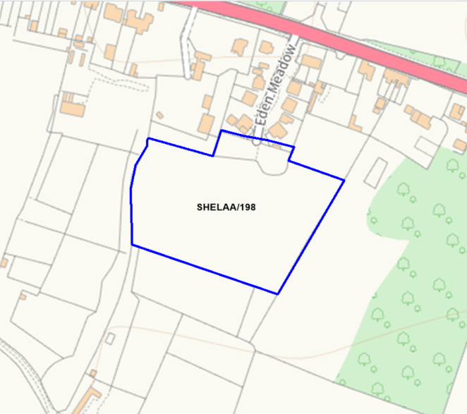 A map showing the location of SHELAA/198 outlined in blue