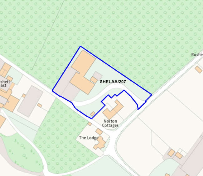 A map showing the location of SHELAA/207 outlined in blue