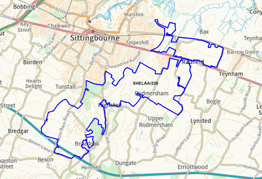 A map showing the location of SHELAA/225 outlined in blue
