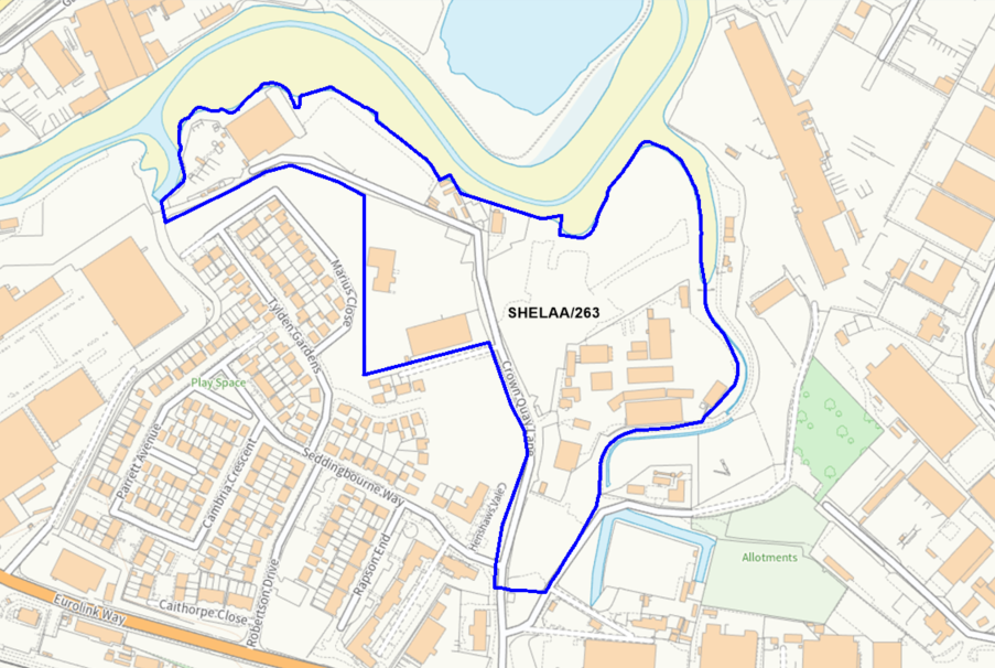 A map showing the location of SHELAA/263 outlined in blue