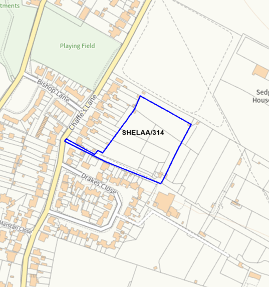 A map showing the location of SHELAA/314 outlined in blue