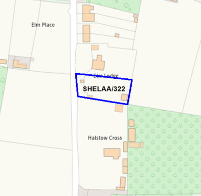 A map showing the location of SHELAA/322 outlined in blue