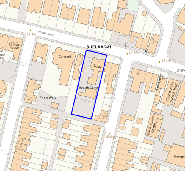 A map showing the location of SHELAA/331 outlined in blue