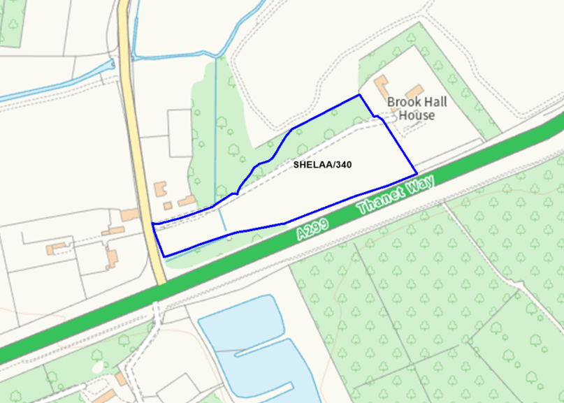 A map showing the location of SHELAA/340 outlined in blue