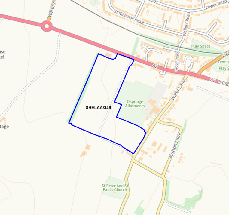 A map showing the location of SHELAA/349 outlined in blue
