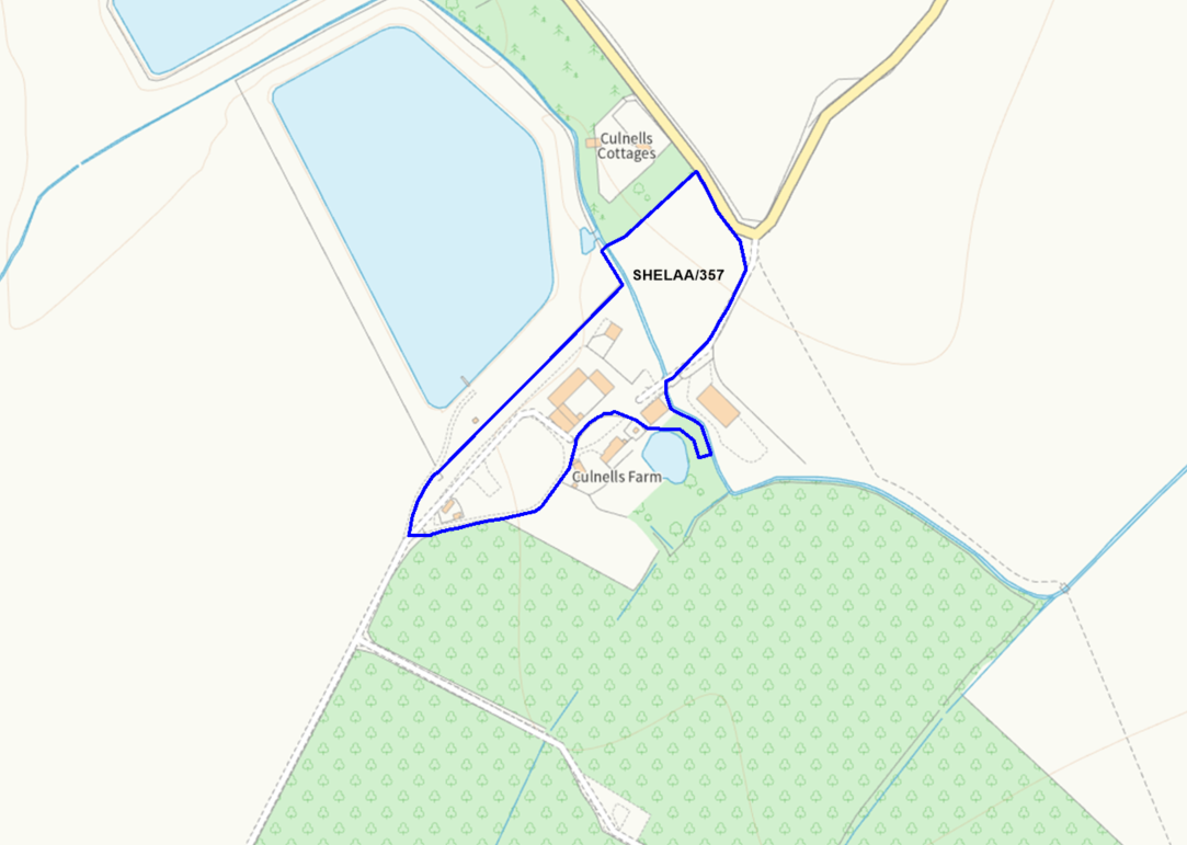 A map showing the location of SHELAA/357 outlined in blue