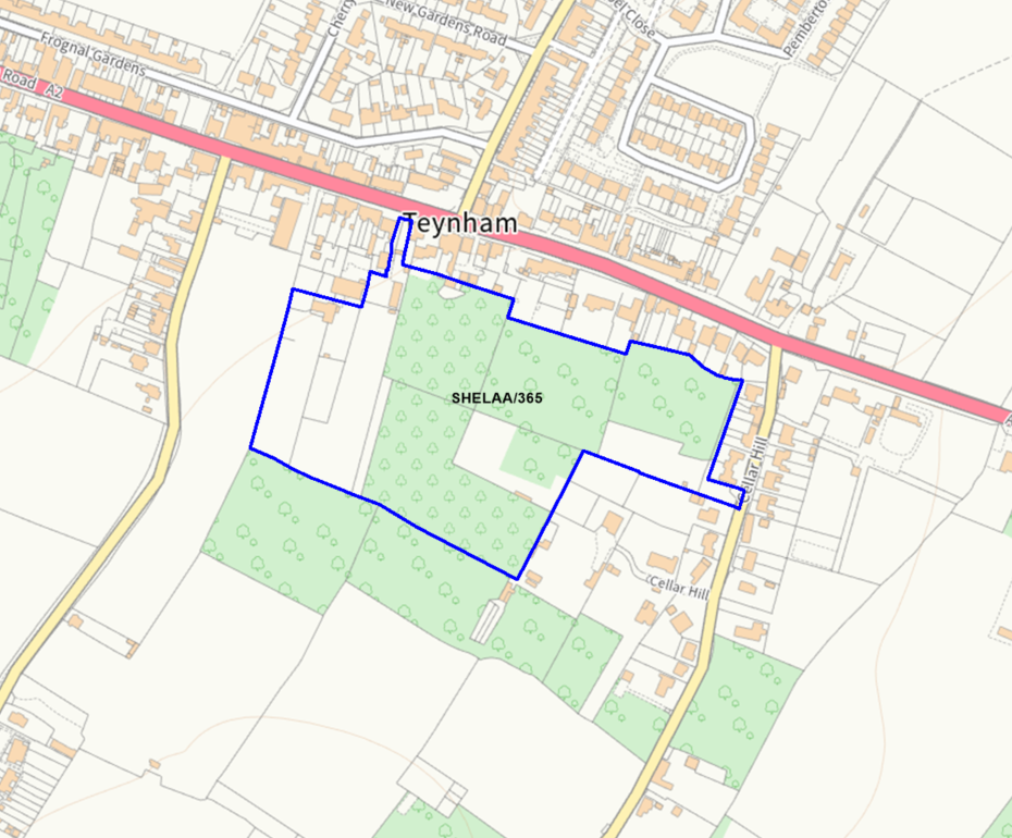 A map showing the location of SHELAA/365 outlined in blue