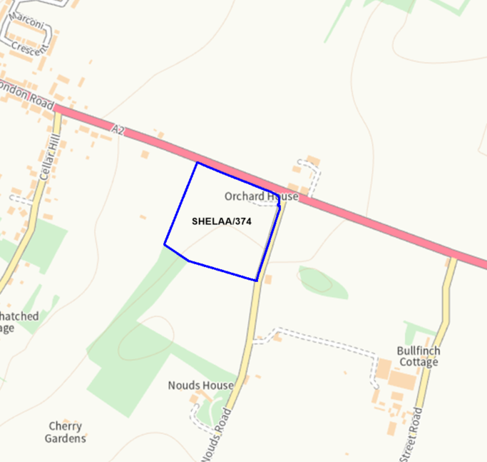 A map showing the location of SHELAA/374 outlined in blue