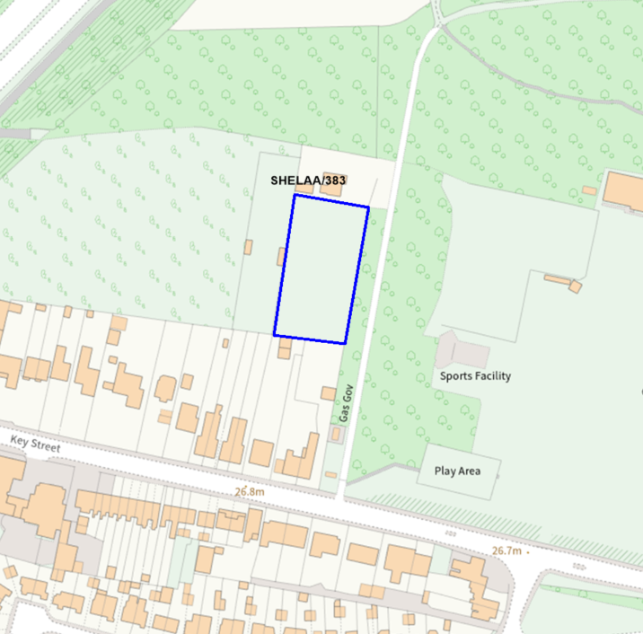 A map showing the location of SHELAA/383 outlined in blue