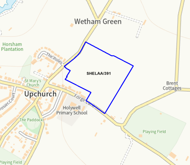 A map showing the location of SHELAA/391 outlined in blue