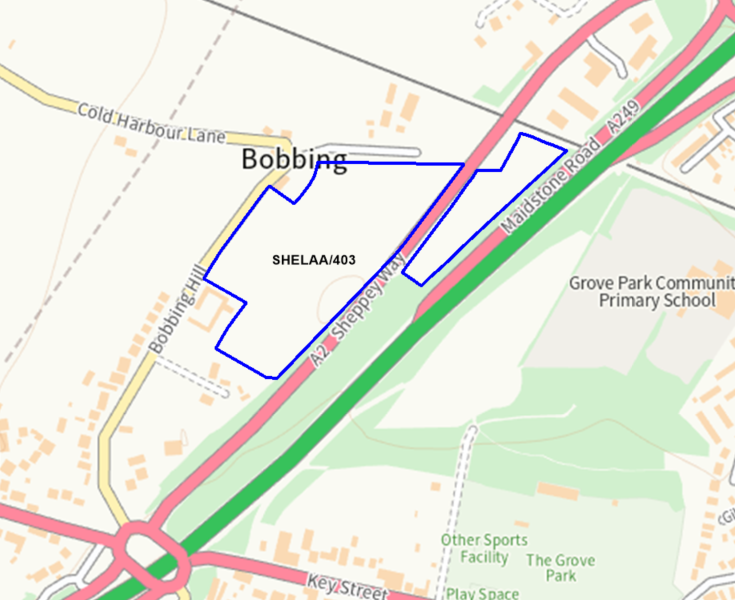 A map showing the location of SHELAA/403 outlined in blue