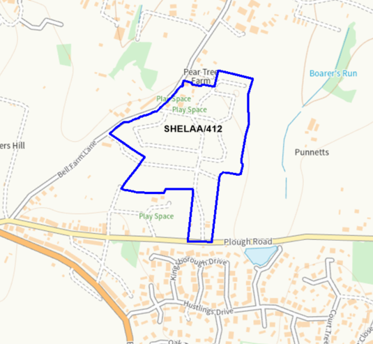 A map showing the location of SHELAA/412 outlined in blue