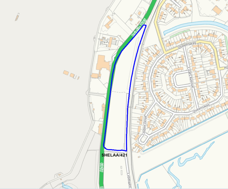 A map showing the location of SHELAA/421 outlined in blue