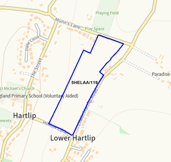 A map showing the location of SHELAA/119 outlined in blue