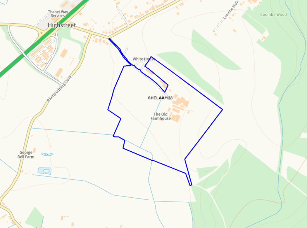 A map showing the location of SHELAA/128 outlined in blue