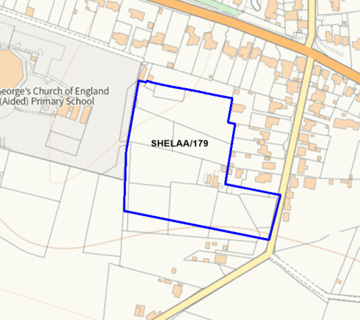 A map showing the location of SHELAA/179 outlined in blue