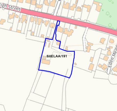 A map showing the location of SHELAA/191 outlined in blue