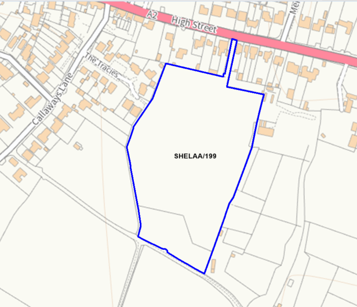 A map showing the location of SHELAA/199 outlined in blue