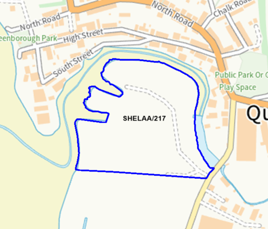 A map showing the location of SHELAA/217 outlined in blue