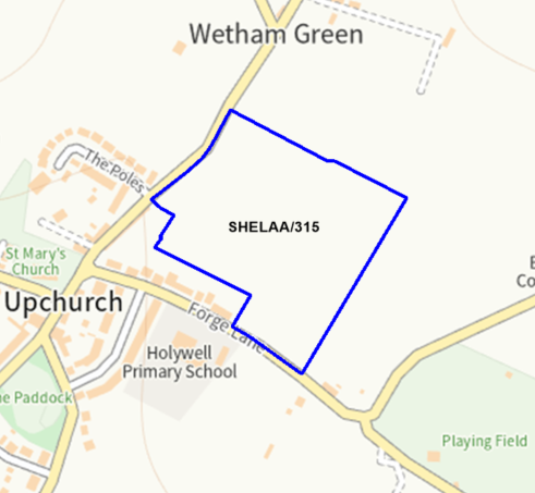 A map showing the location of SHELAA/315 outlined in blue