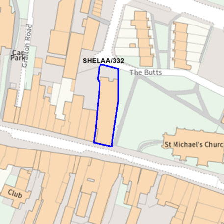 A map showing the location of SHELAA/332 outlined in blue