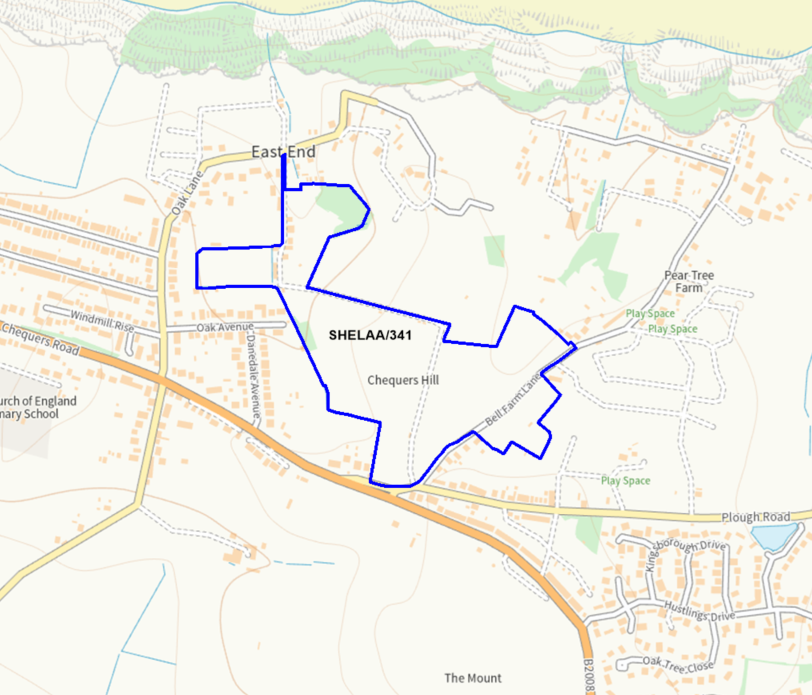A map showing the location of SHELAA/341 outlined in blue