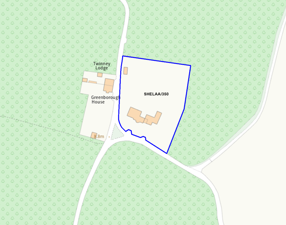A map showing the location of SHELAA/350 outlined in blue