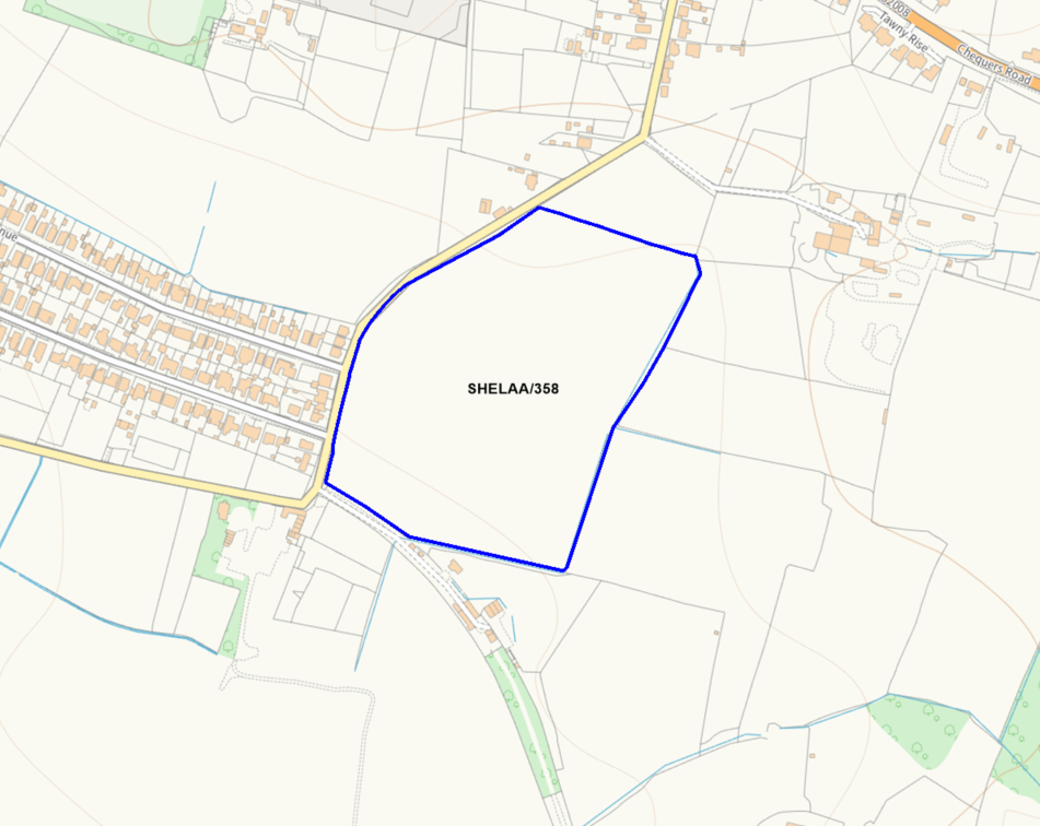 A map showing the location of SHELAA/358 outlined in blue
