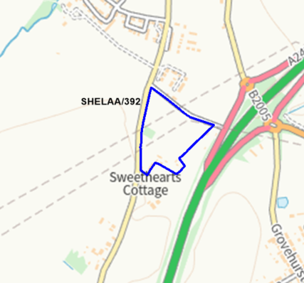 A map showing the location of SHELAA/392 outlined in blue