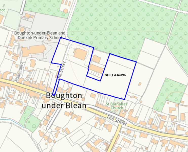 A map showing the location of SHELAA/395 outlined in blue