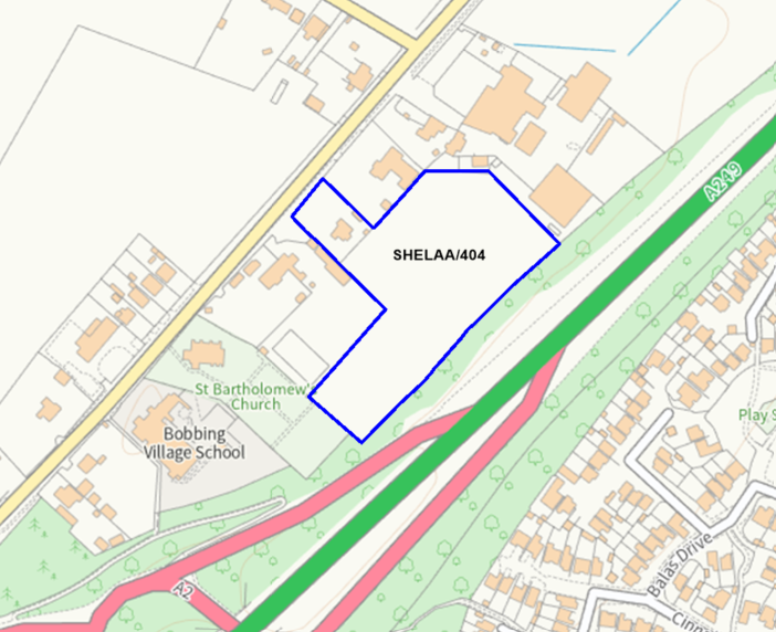 A map showing the location of SHELAA/404 outlined in blue