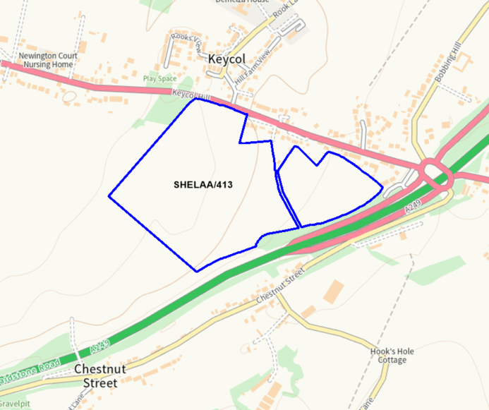 A map showing the location of SHELAA/413 outlined in blue