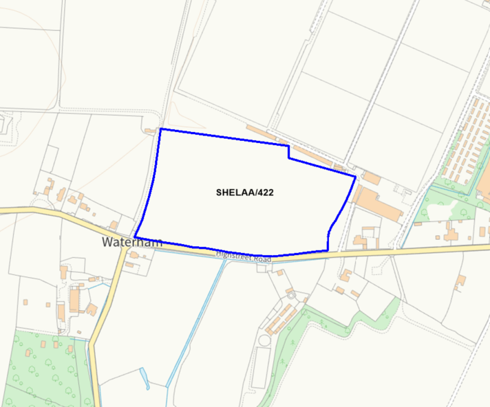 A map showing the location of SHELAA/422 outlined in blue