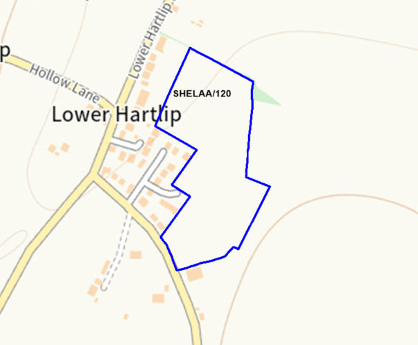 A map showing the location of SHELAA/120 outlined in blue