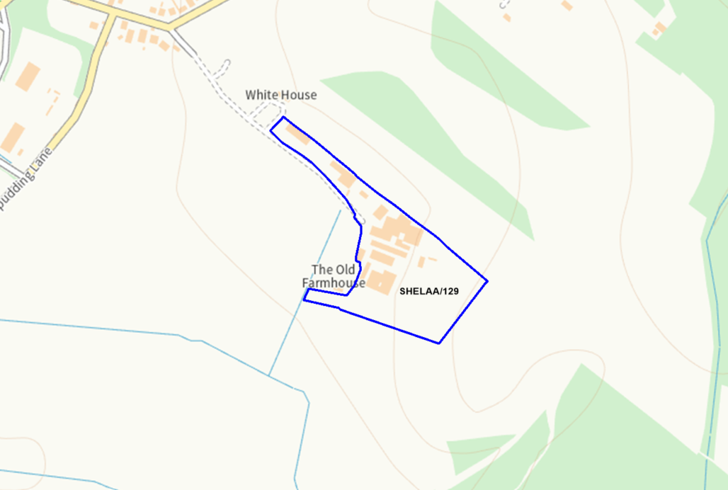 A map showing the location of SHELAA/129 outlined in blue