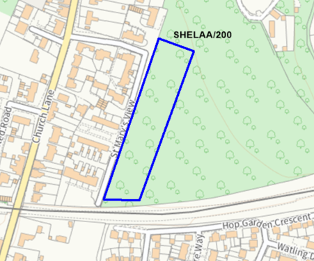 A map showing the location of SHELAA/200 outlined in blue