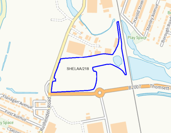 A map showing the location of SHELAA/218 outlined in blue