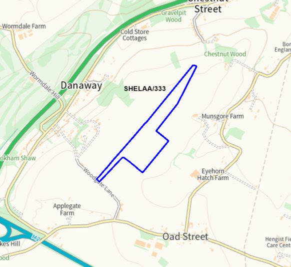 A map showing the location of SHELAA/333 outlined in blue