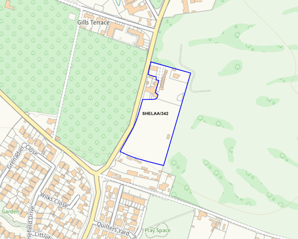 A map showing the location of SHELAA/342 outlined in blue