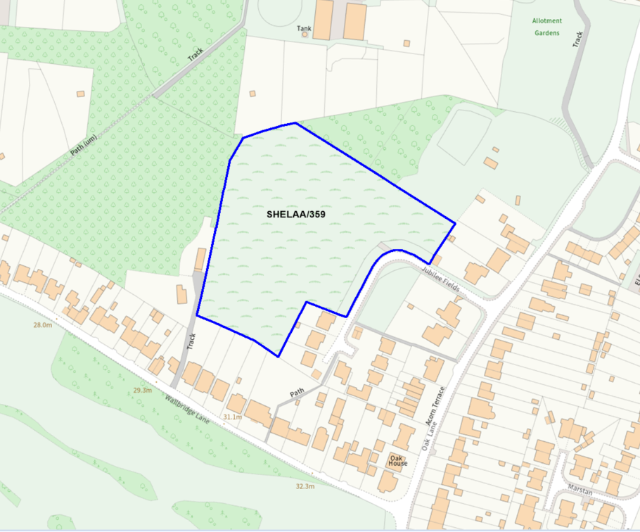 A map showing the location of SHELAA/359 outlined in blue