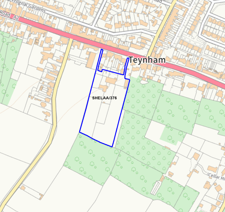 A map showing the location of SHELAA/376 outlined in blue
