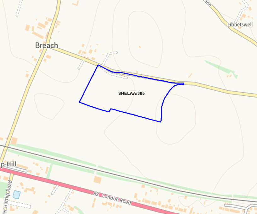 A map showing the location of SHELAA/385 outlined in blue