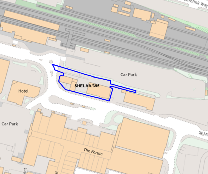 A map showing the location of SHELAA/396 outlined in blue