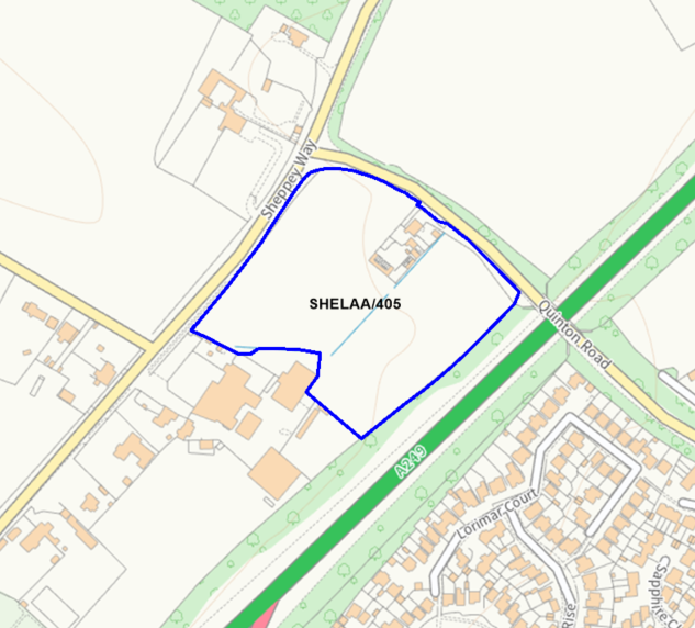 A map showing the location of SHELAA/405 outlined in blue