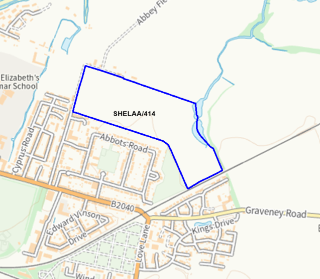 A map showing the location of SHELAA/414 outlined in blue