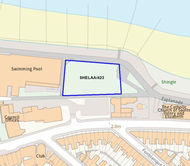 A map showing the location of SHELAA/423 outlined in blue