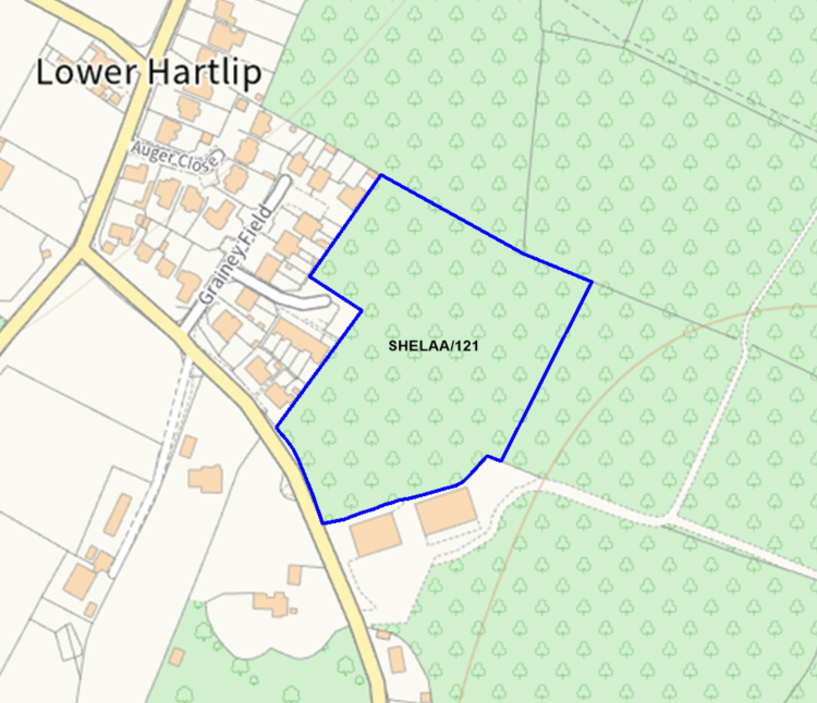 A map showing the location of SHELAA/121 outlined in blue